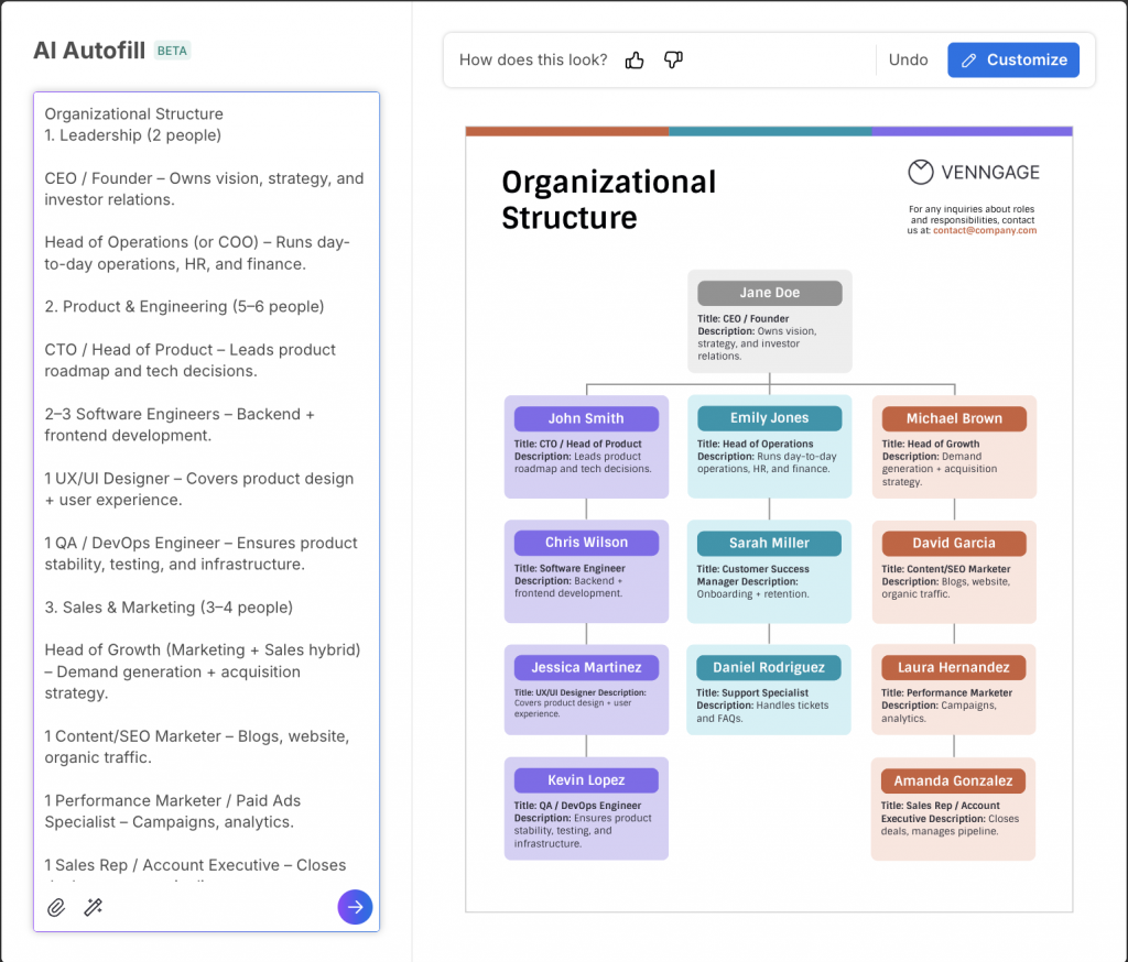 Automatically add content to templates with Venngage's AI Autofill feature