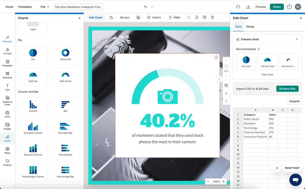 Data visualization in Venngage's editor