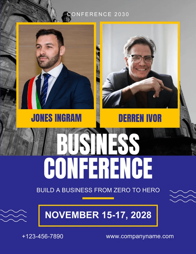 Navy And Yellow Modern Professional Business Conference Poster