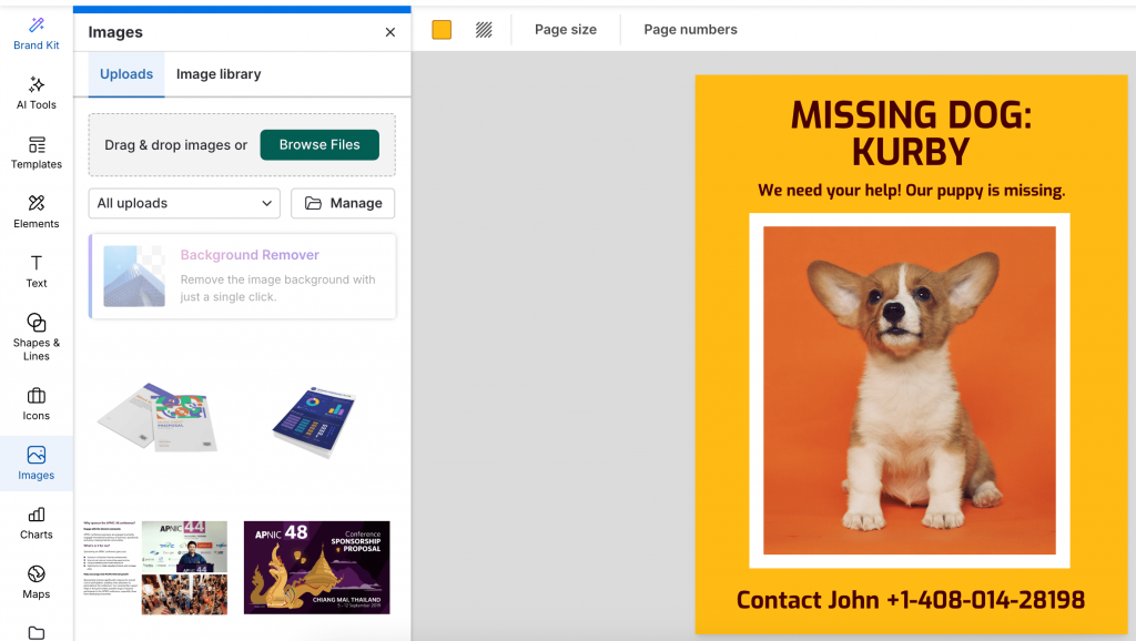steps to upload a photo into Venngage editor