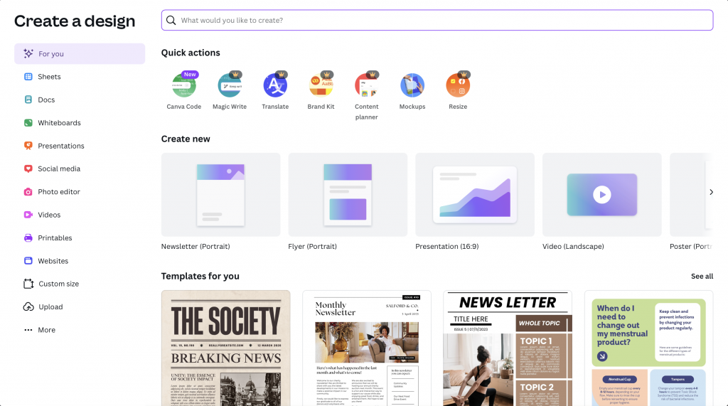 Canvas design and customization options