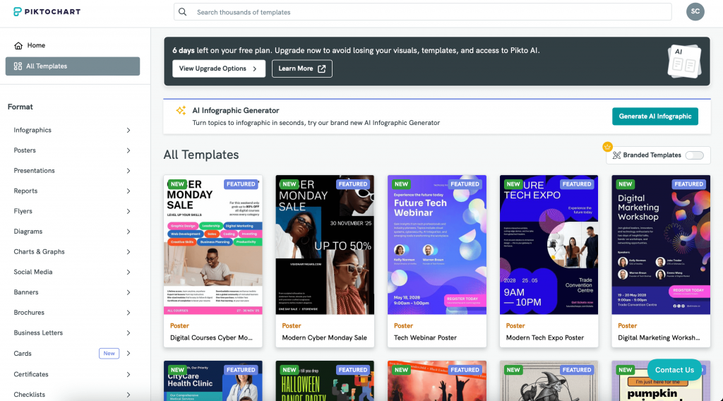 Piktochart's template library
