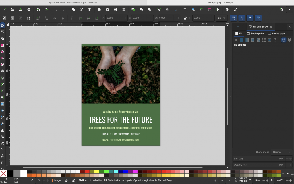 InkScape offers a variety of advanced vector based design features