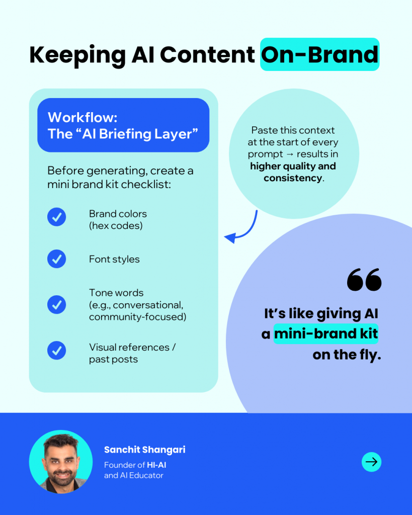 insights from Sanchit Shangari on how to keep AI content on brand