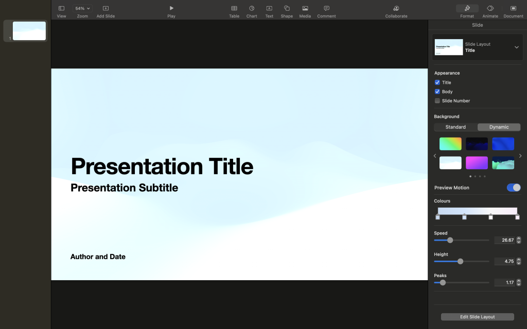 Screenshot of Keynote editor