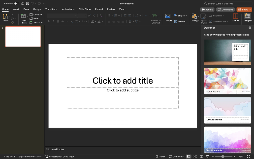 Screenshot of PowerPoint editor