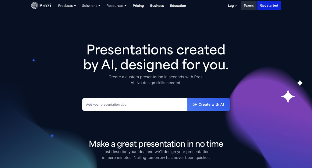 Screenshot of Prezi's AI Presentation Generator