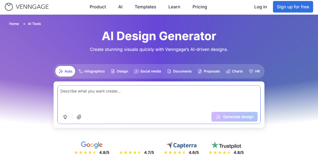 Screenshot of Venngage's AI Design Generator