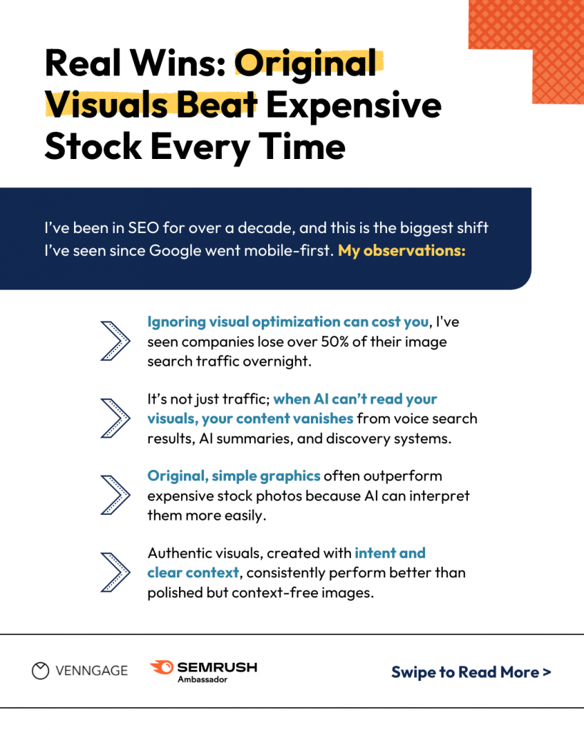 Insights from Shubham Sharma on the cost of not optimizing visuals for AI.