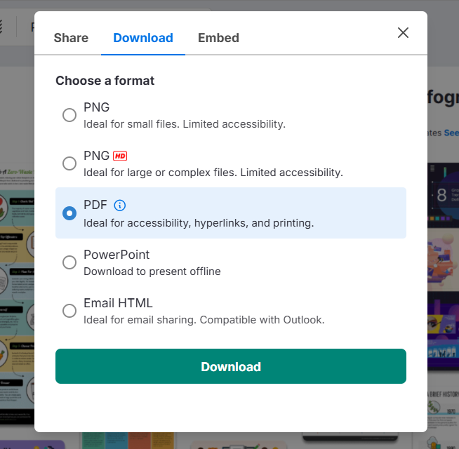 mulit format download options for visuals
