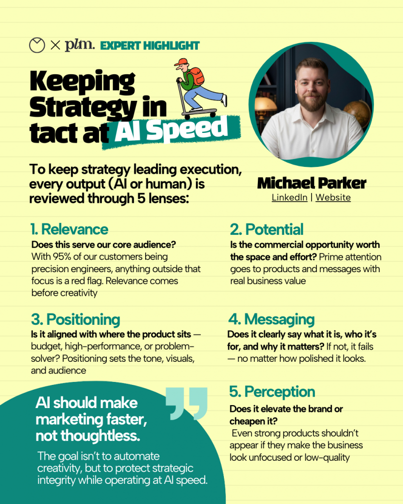 Expert highlight for Michael Parker explaining how to focus on strategy while using AI