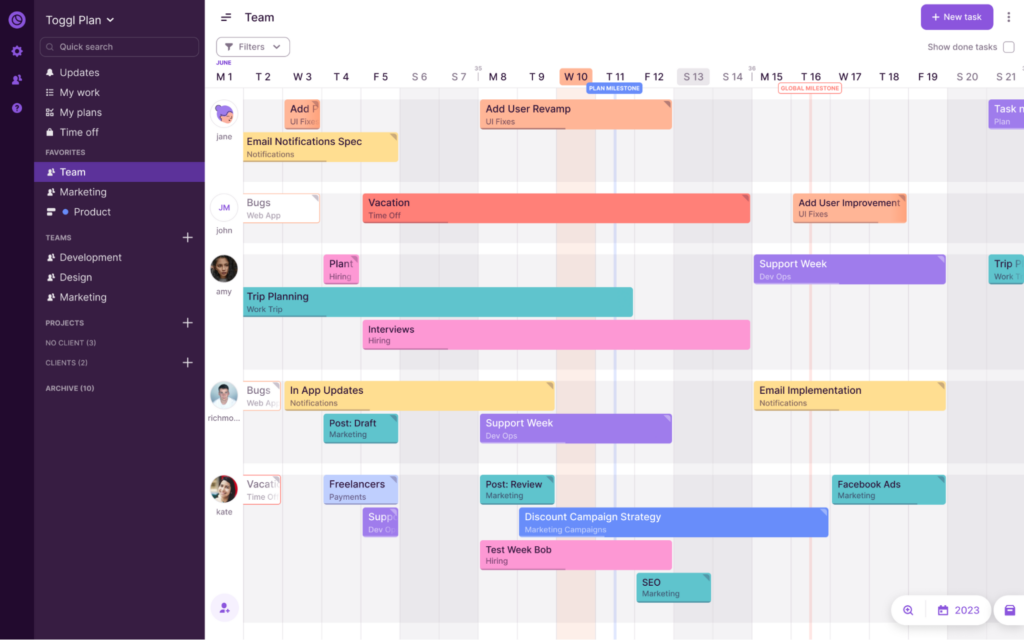 Toggl Plan for simple team timelines