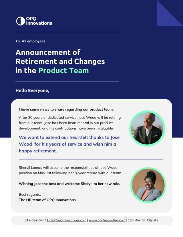 Retirement Announcement Email Newsletter Template
