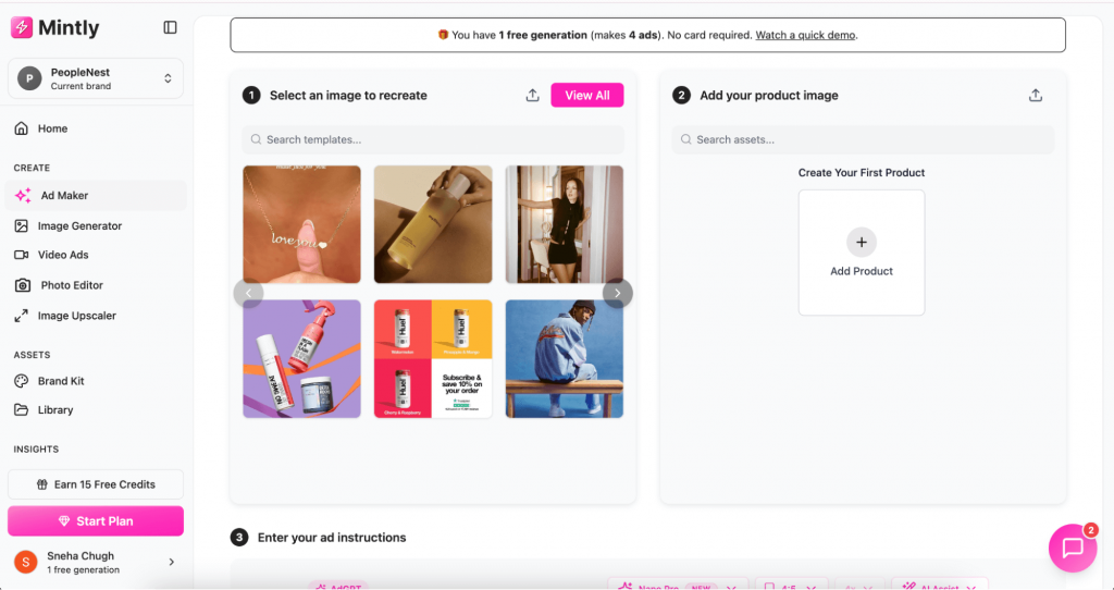 Mintly AI ad generator tool