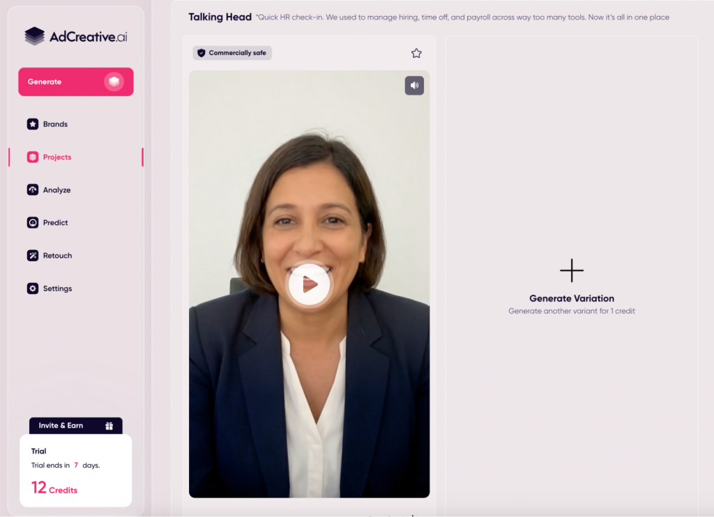 Screenshot of a UGC video created using AdCreative