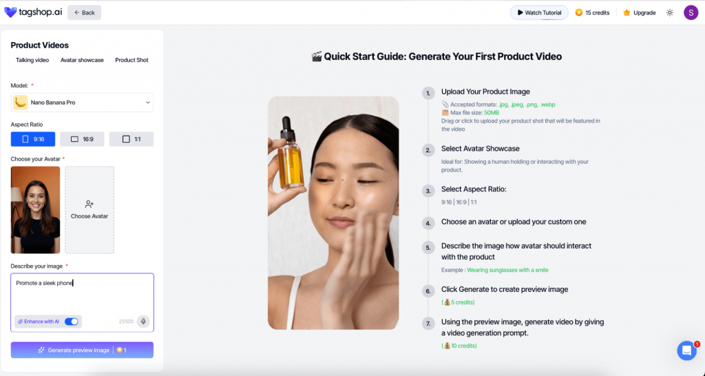 Screenshot of tagshop.ai's product video page