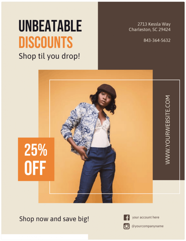 Brown and Orange Fashion Discount Advertising Poster