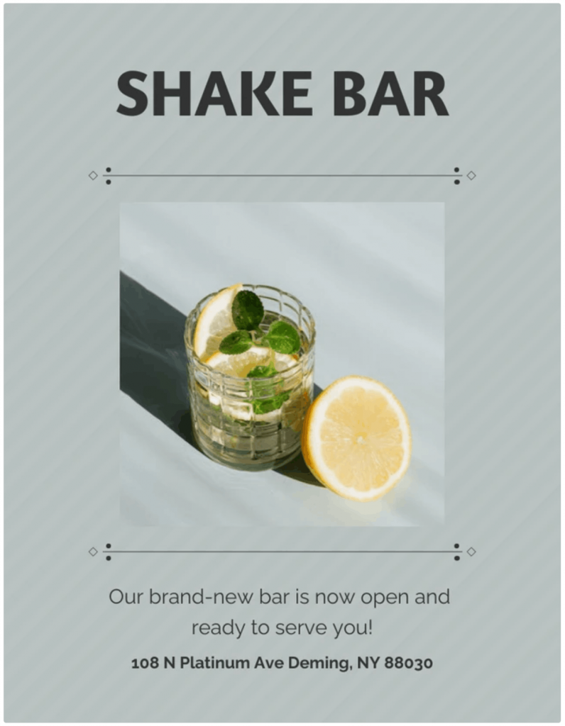 Silver Promotion New Bar Poster with Drinks Image Template