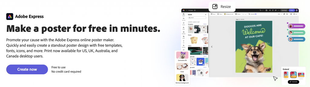 For creating posters, Adobe Express comes with good integration with the Adobe suite