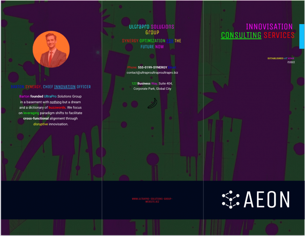 example of a bad brochure design, copy and layout