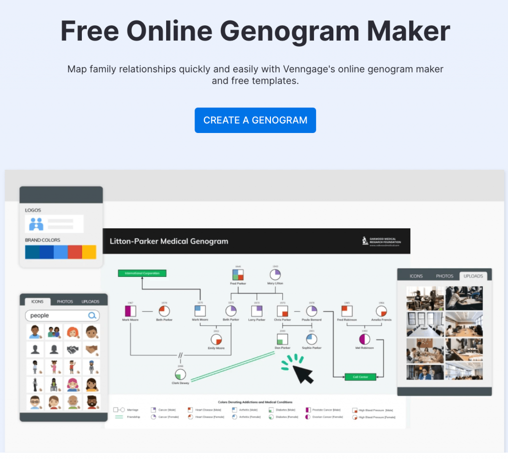 Venngage genogram maker offer rich templates and easy to use interface