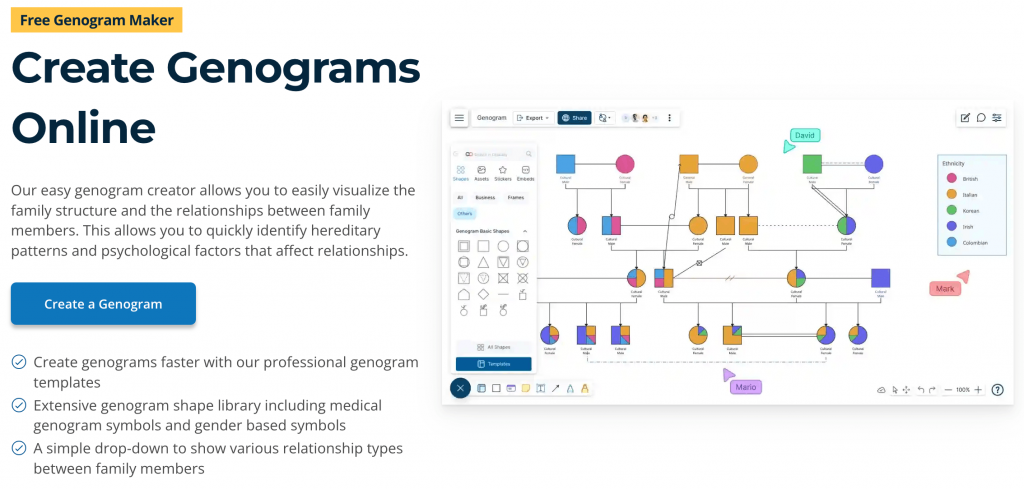 Creately has prebuilt relationship shapes and collaboration friendly features