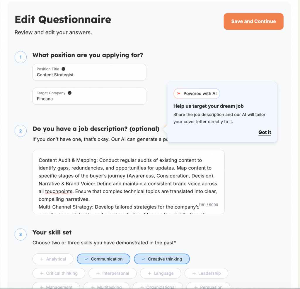 Resume Genius AI Cover Letter Generator