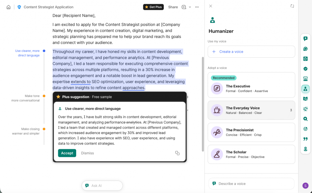 AI editing in Grammarly