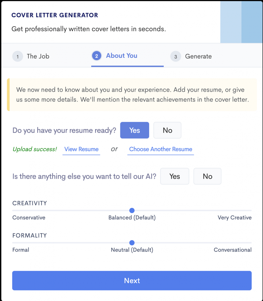 Resume Worded AI Cover Letter Generator