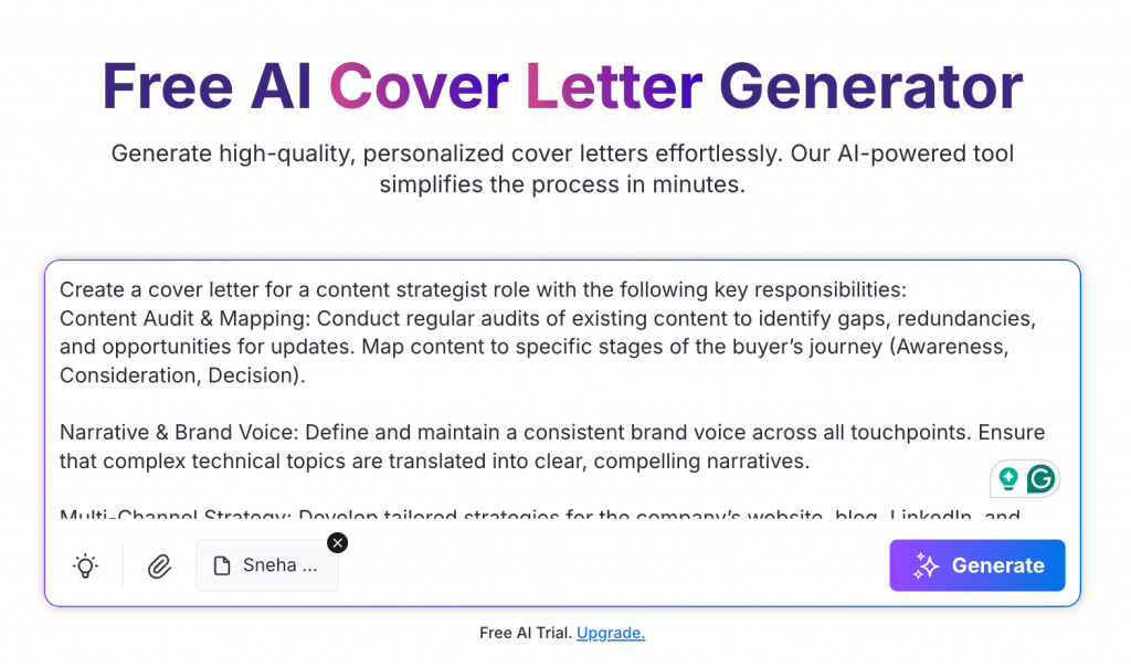 Venngage AI Cover Letter Generator