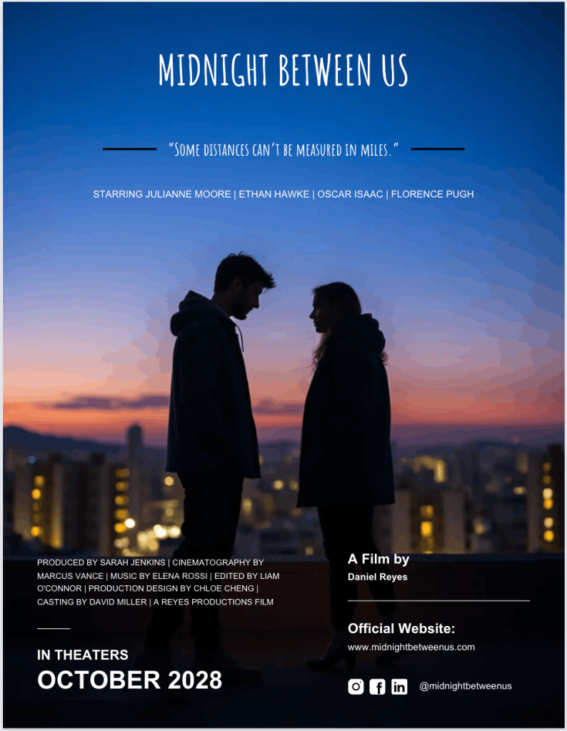 an example of a romantic movie poster created with Venngage AI movie poster maker