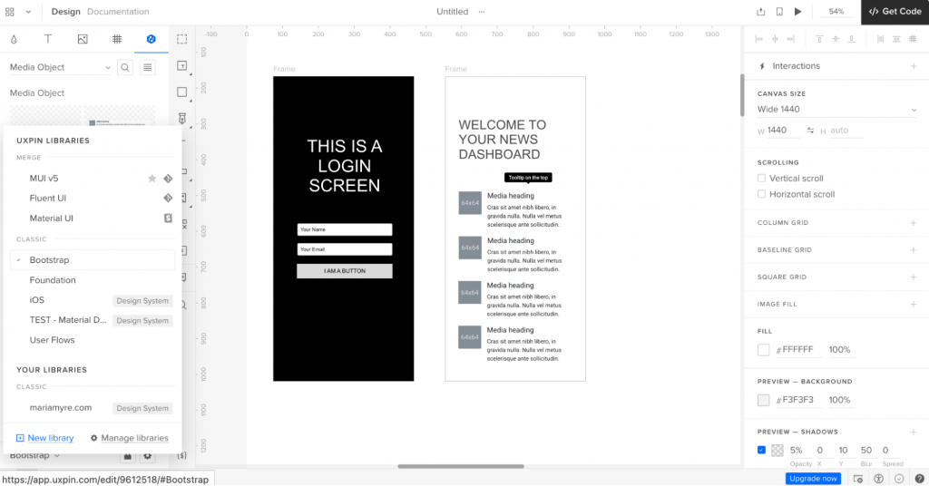 UXPin wire framing tool editor