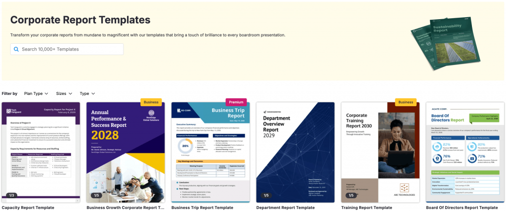 Venngage’s corporate report template library
