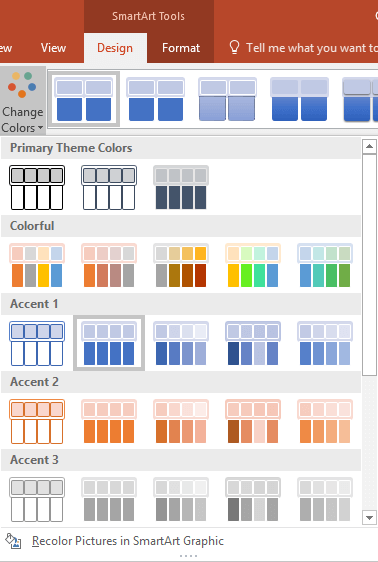 screenshot showing how to format color in SmartArt in Word