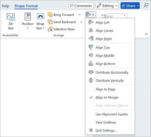 shape alignment options in Word