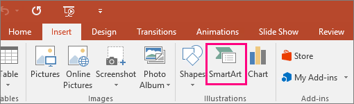 Step to insert SmartArt hierarchy in Word