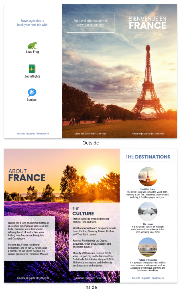 France Travel Tri Fold Brochure Example Template