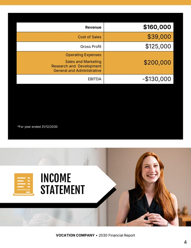 Yellow Business Financial Report Template - Income Statement