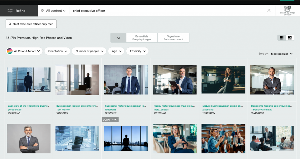 Screenshot from iStock showing CEO images