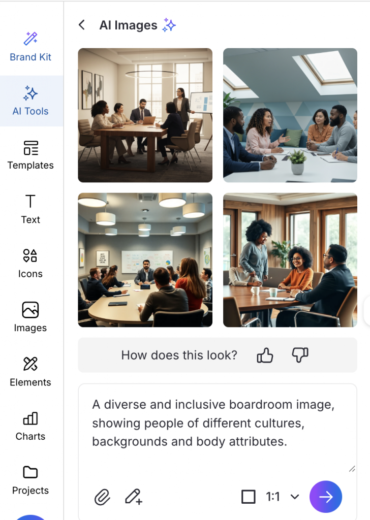 Inclusive image of a boardroom created by Venngage’s AI Image Generator
