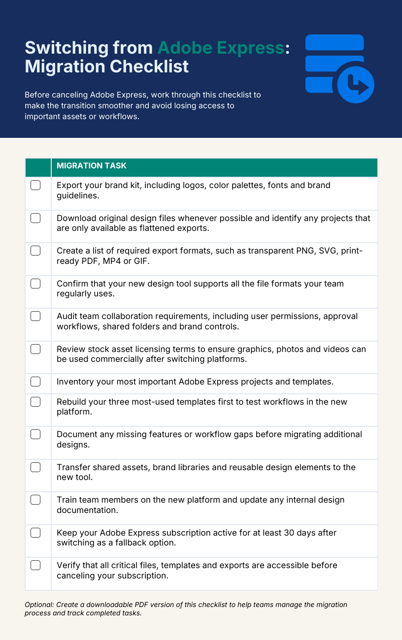 Switching from Adobe Express: Migration checklist