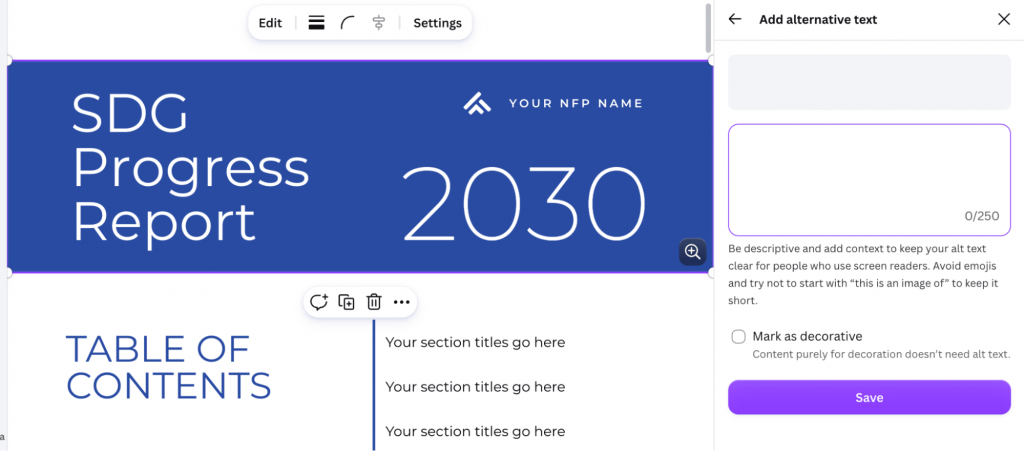 Canva alt text feature