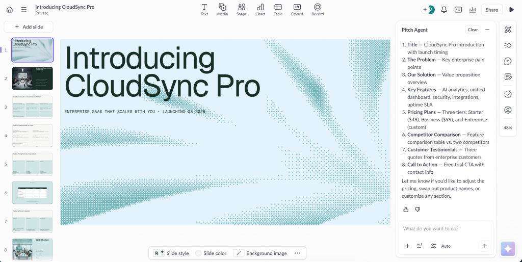 Pitch's presentation generator offers good collaboration-friendly features, large slide libraries and good control over roles/permissions