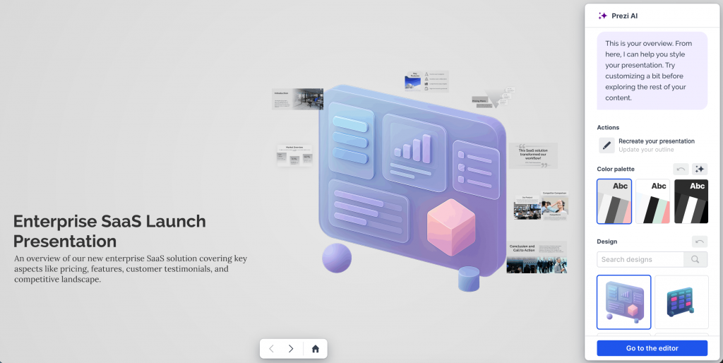 Prezi comes with one-of-a-kind non-linear, zoomable, interactive slide canvas that you can play around with