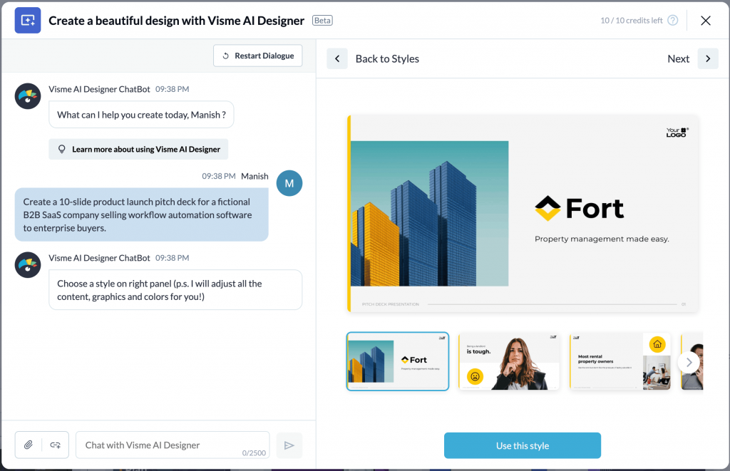 Visme AI designer offers interactive quizzes that you can embed within your presentations
