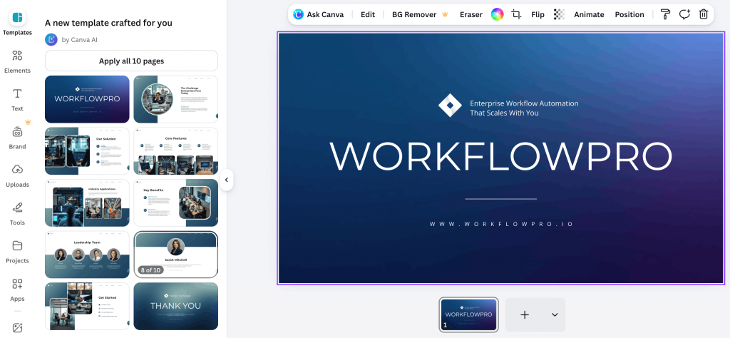 Canva comes with thousands of layouts for slides, social media and docs