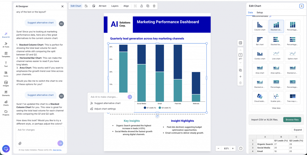 AI Chart Generation in Venngage