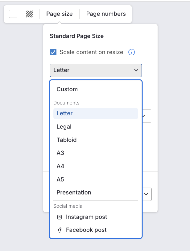 Page resize in Venngage