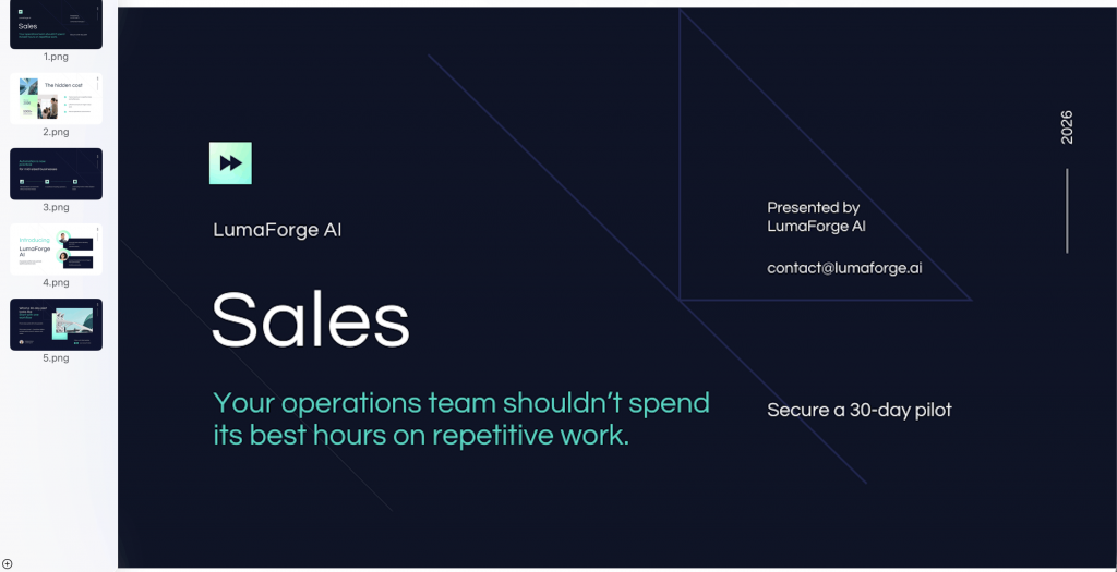 Sales presentation showing the customer problem, solution, benefits, proof, use case, and clear CTA across 10–12 slides