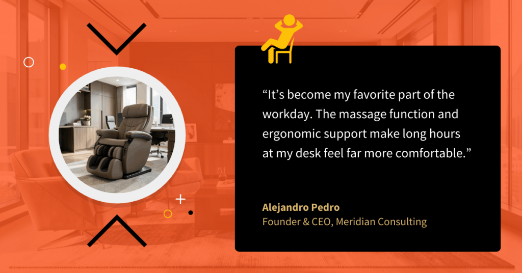 Testimonial graphic featuring a customer quote, verified result, customer details, and product branding